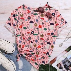 Pink shirt with mushroom pattern